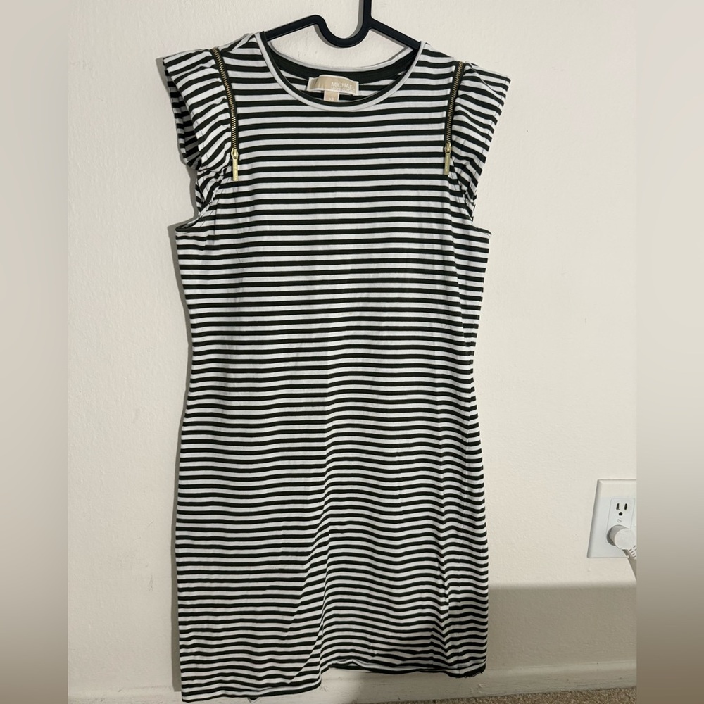 Michael Kors Zip Shoulder Striped Sheath Dress, XS